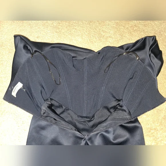 House of CB Nurul Satin Off Shoulder Mini Dress Navy Small - Picture 10 of 11